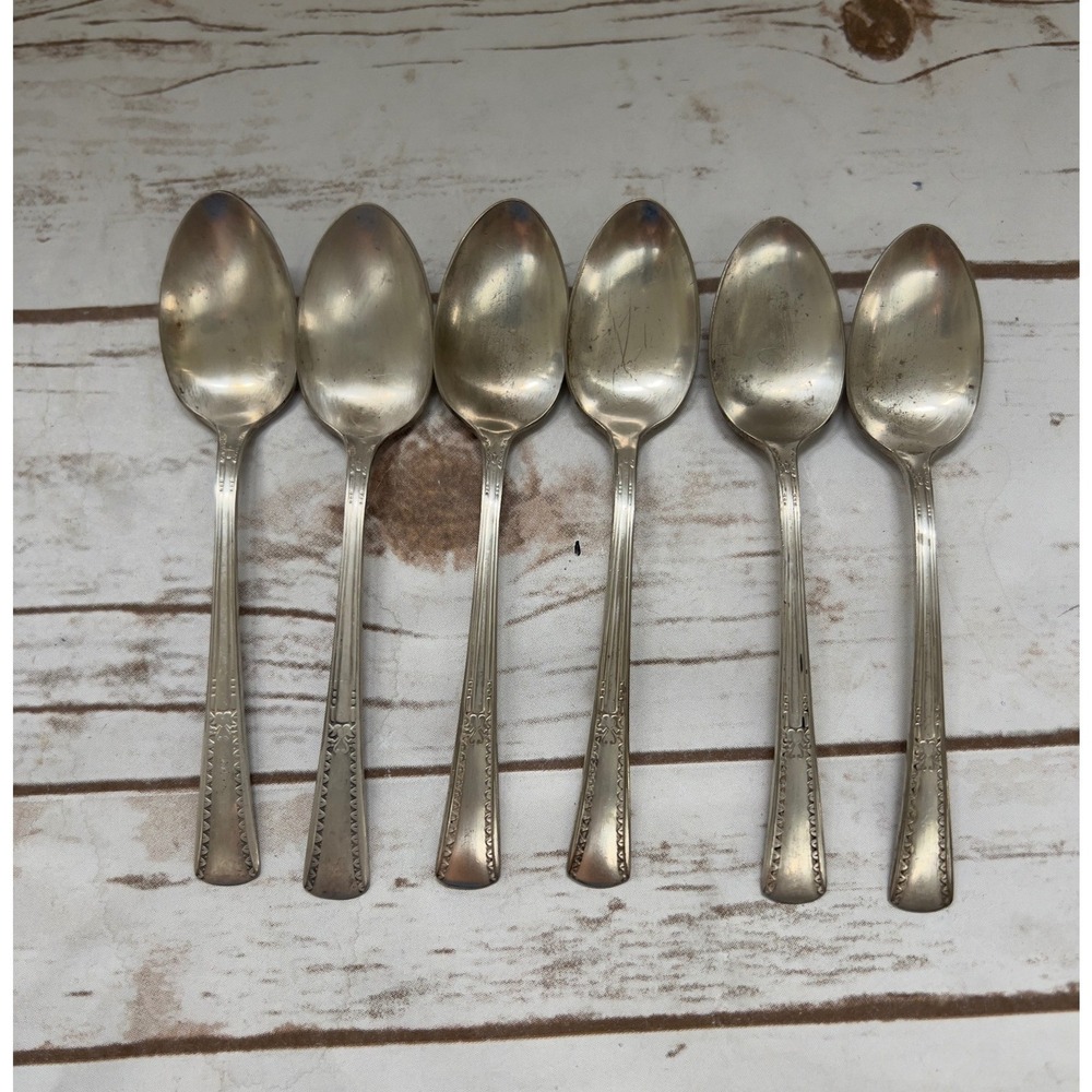 Fashion Silver Plate Teaspoons Silver Art Deco Geometric Set of 6 OS